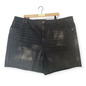 TERRA & SKY black wash back elastic denim shorts Plus size // 28-30W 4X
